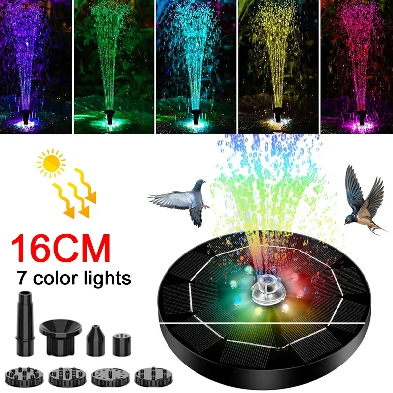 Fountain Light 7 Colors LED Light Solar Fountain Light Rotating Fountain 3W 6 Nozzle Water Pump Outdoor Bird Bath Garden view 6