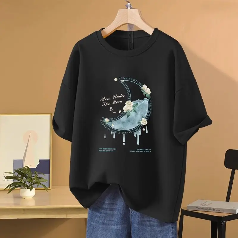 

Women Clothing O-neck Short Sleeve Top Tee, Summer 100% Cotton Vintage Basic Pullovers, Loose Casual Cartoon Printed T-shirt