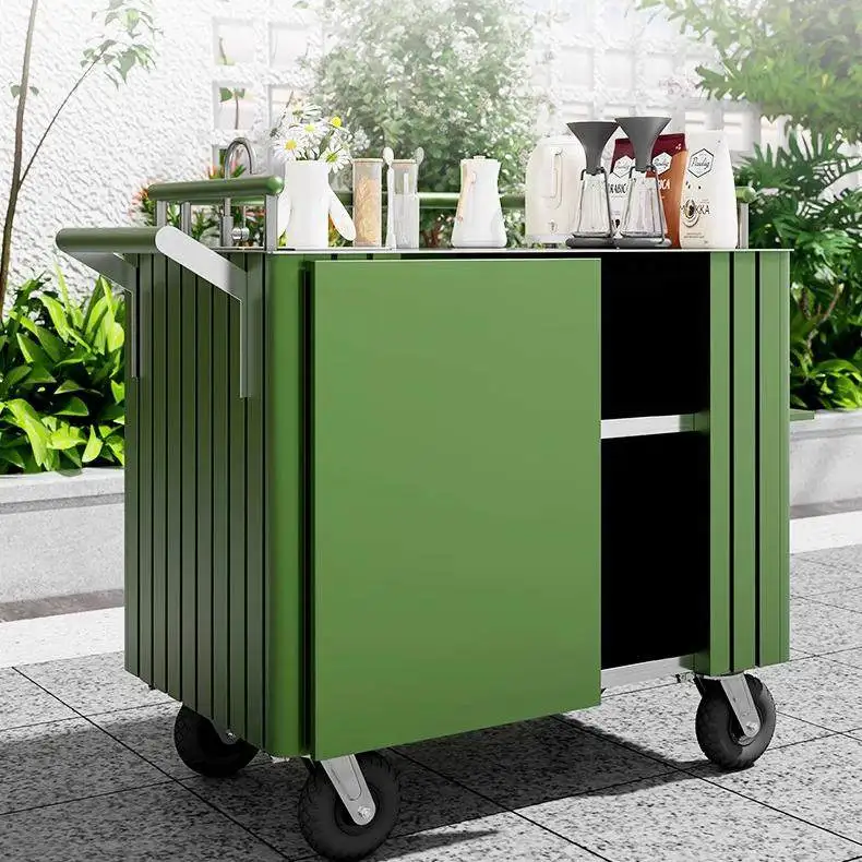 Commercial Internet celebrity outdoor mobile coffee trolley stainless steel paint stall entrepreneurial car coffee bar