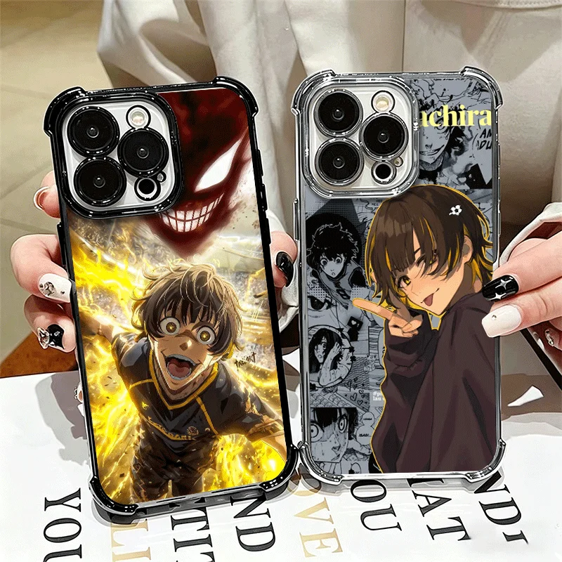 Blue L-Lock Bachira Meguru Plating Phone Case For iPhone 16 17 Pro Max Air 17E 16E 14 15 Plus 12 13 11 Anti-Fall Protection Cove