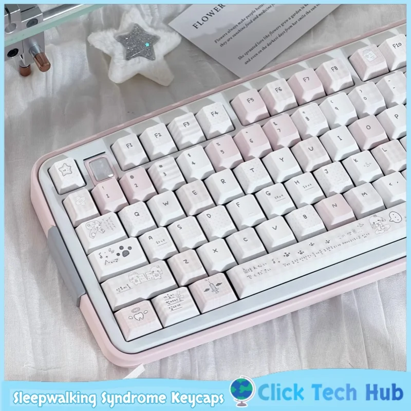 

Sleepwalking Syndrome Keycaps Cherry Subline Adorable Pink And White Custom Mechanical Keyboard Magnetic Axis Keyboard Keycap