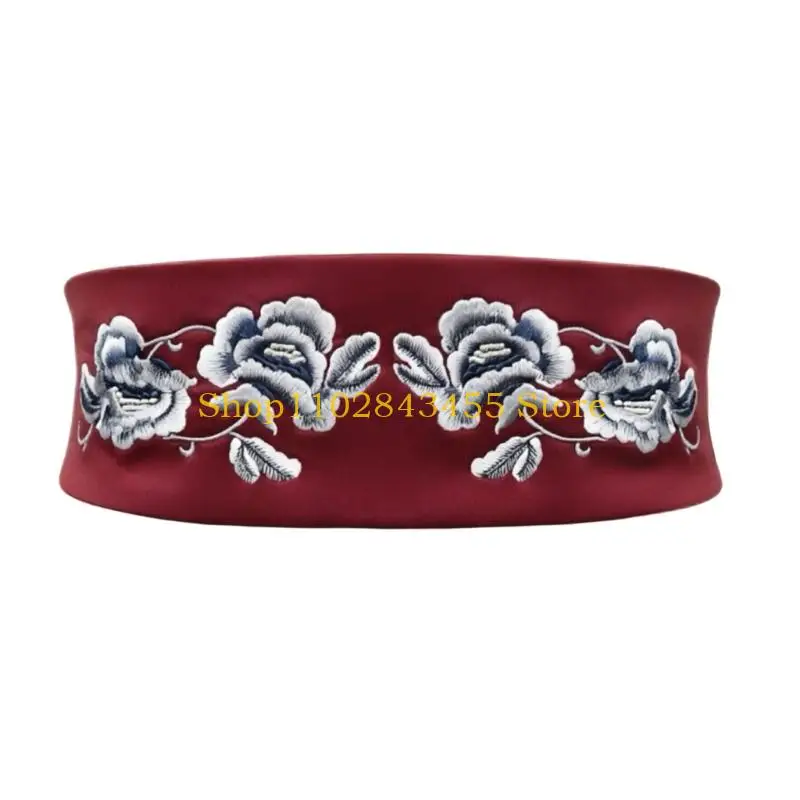 49MC Fabric Waist Belt with Embroidered Front Pattern, Traditional Outfit Wrap for Party Dressing and Portrait Looks