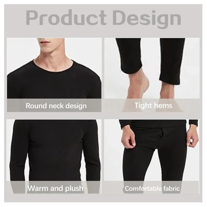 Wrap-Around Round Neck Thermal Underwear Men\'s Fall And Winter Double-Sided Abrasion Hair Fall Pants