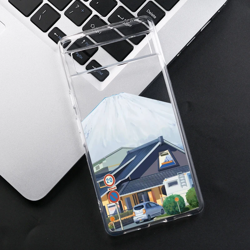 Japan Anime Fuji Mountain Landscape Phone Case For Google Pixel 8A 9 Pro XL 8 Pro 6A 6 7 10 Scenery Clear Soft TPU Cover Fundas
