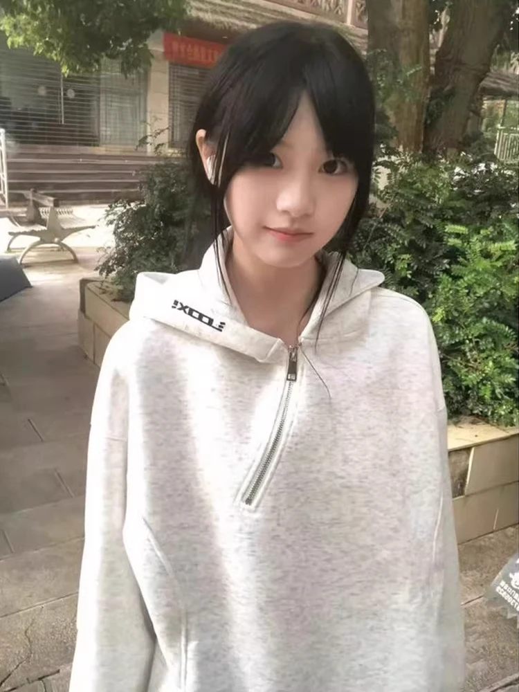 

Худи-свитшот в американском уличном стиле на молнии, свободного кроя, повседневный топ для осени, из полиэстера, удобный, с длинными рукавами