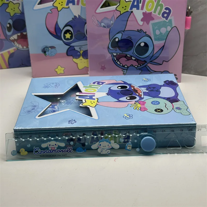 New Disney Stitch Hollow Hard Box Lock Set Interstellar Baby Notebook Combination Children\'S Fun Notebook 4 Random