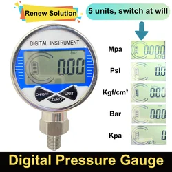 LCD Digital manômetro hidráulico, 0-100Mpa, 60mm, SS304, óleo, combustível, água medidor de pressão, 40Mpa, 6Mpa, 100Kpa, 500Kpa