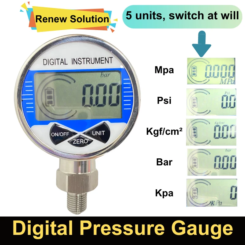 Lcd Digital Manômetro Hidráulico 0100mpa 60 mm Ss304 Óleo Combustível Água Medidor de Pressão 40mpa 6mpa 100kpa 500kpa