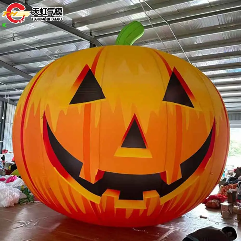 Livraison rapide 4m modèle de citrouille gonflable éclairage LED ballon au sol gonflable pour la décoration d'halloween