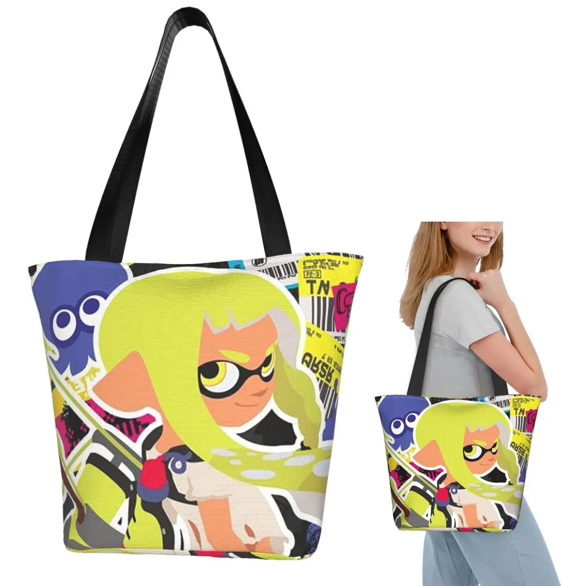 popular-dos-desenhos-animados-splatoon-3-jogo-sacola-de-compras-lona-grande-capacidade-sacos-ombro-shopper-bolsa-de-mercearia-para-mulher