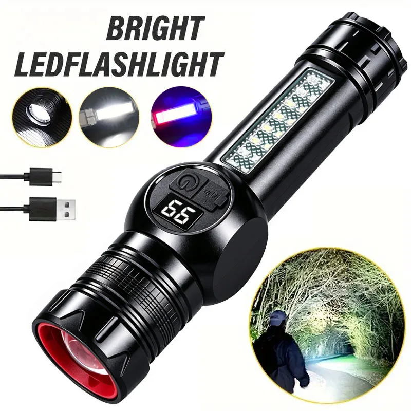 Super Powerful Flashlights USB Rechargeable Led Flashlight Magnetic Tactical Flashlight With Side Light Camping Fishing Torch
