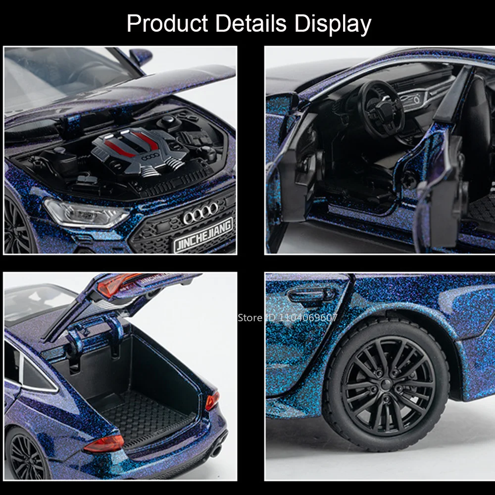 1:32 RS7 A4 Legering Diecast Miniatuur Model Speelgoed Auto Deuren Geopend Geluid Licht Trek Rubberen Banden Voertuig Speelgoed voor Kinderen Geschenken