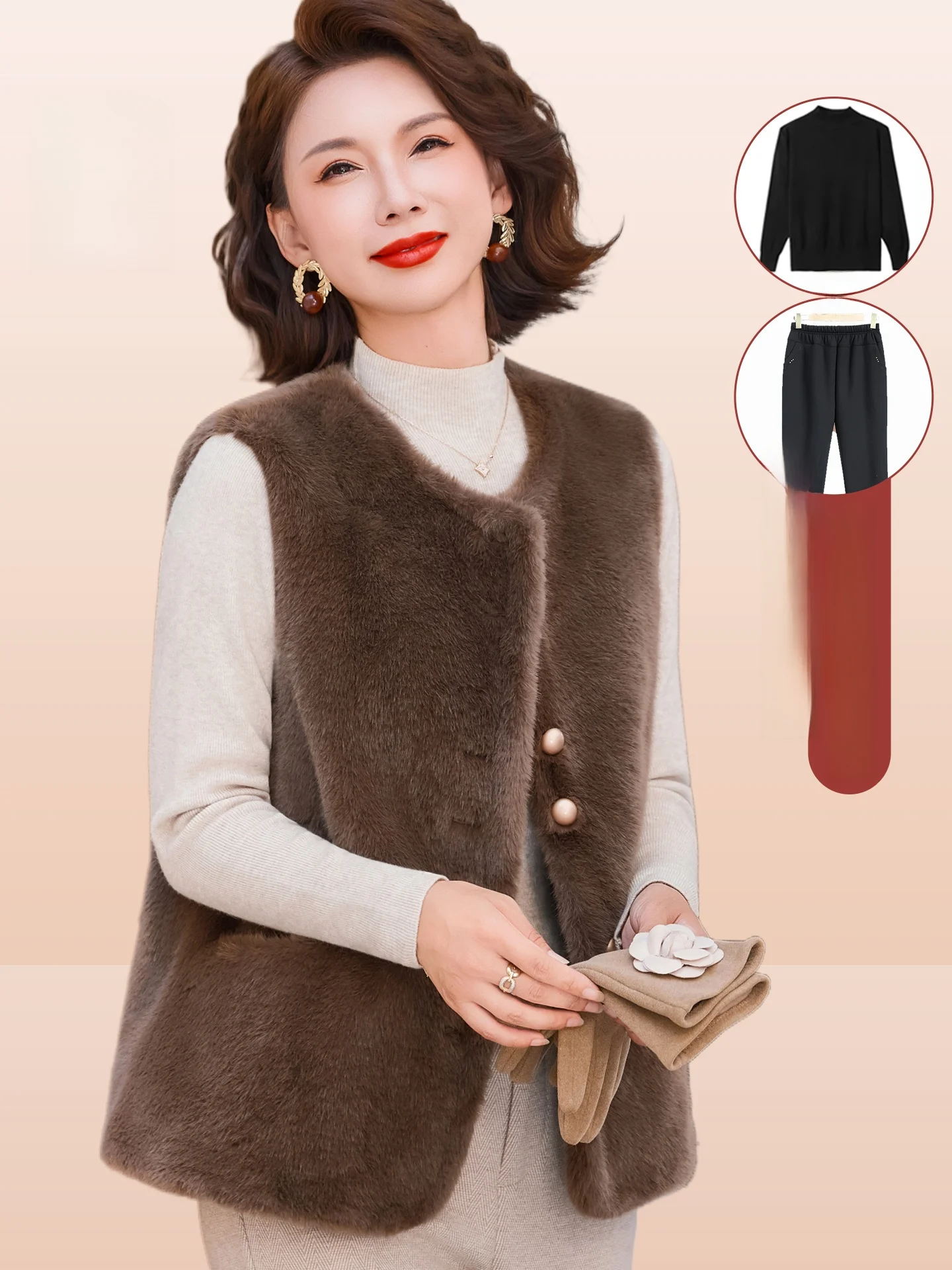 

Thiened ort Women's Warm Faux Mink Vest Faionable All-Match oulder Pad Jaet Autumn Winter Outerwear for ly Ladies