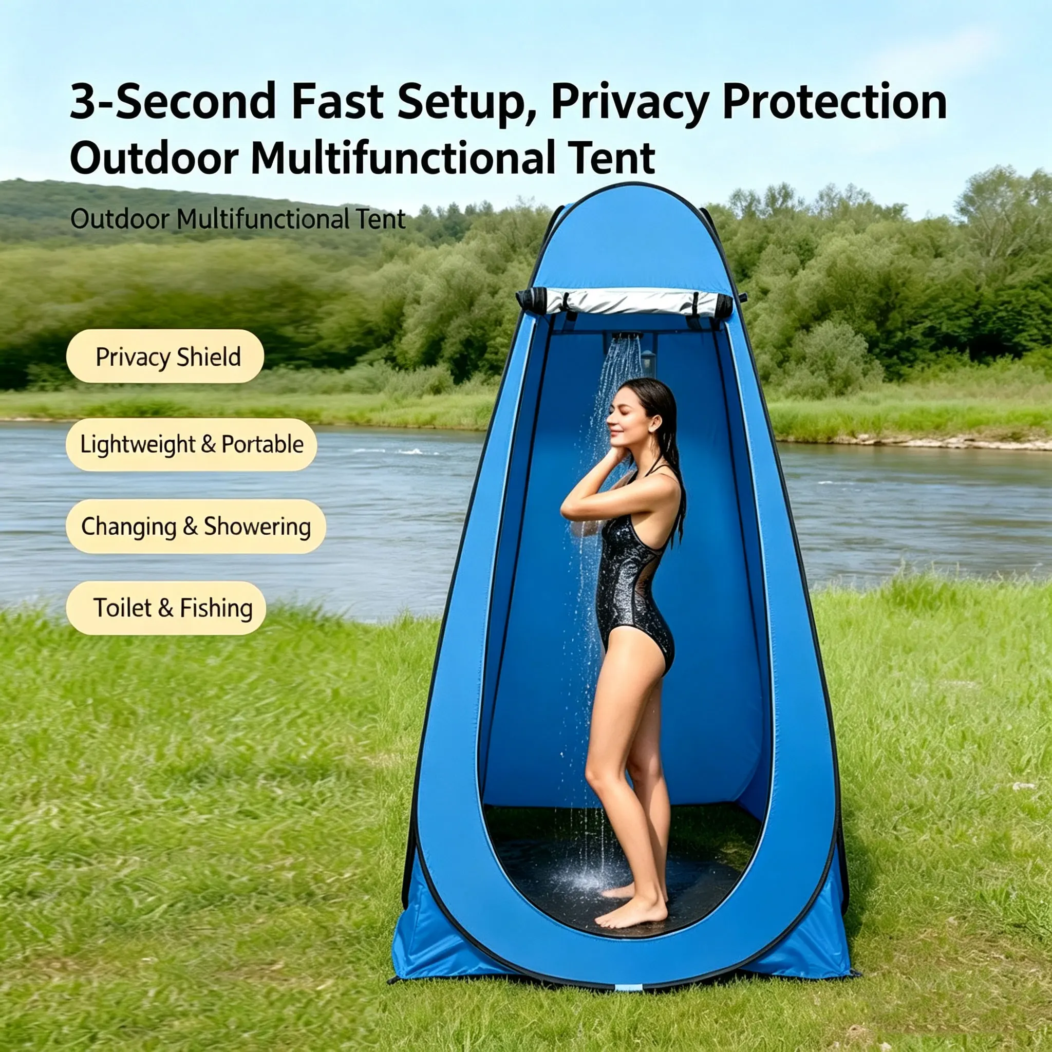 Pop Up Shower Tent for Camping Essentials with Window & Carry Bag Privacy Dressing Room Bathroom for Outdoor