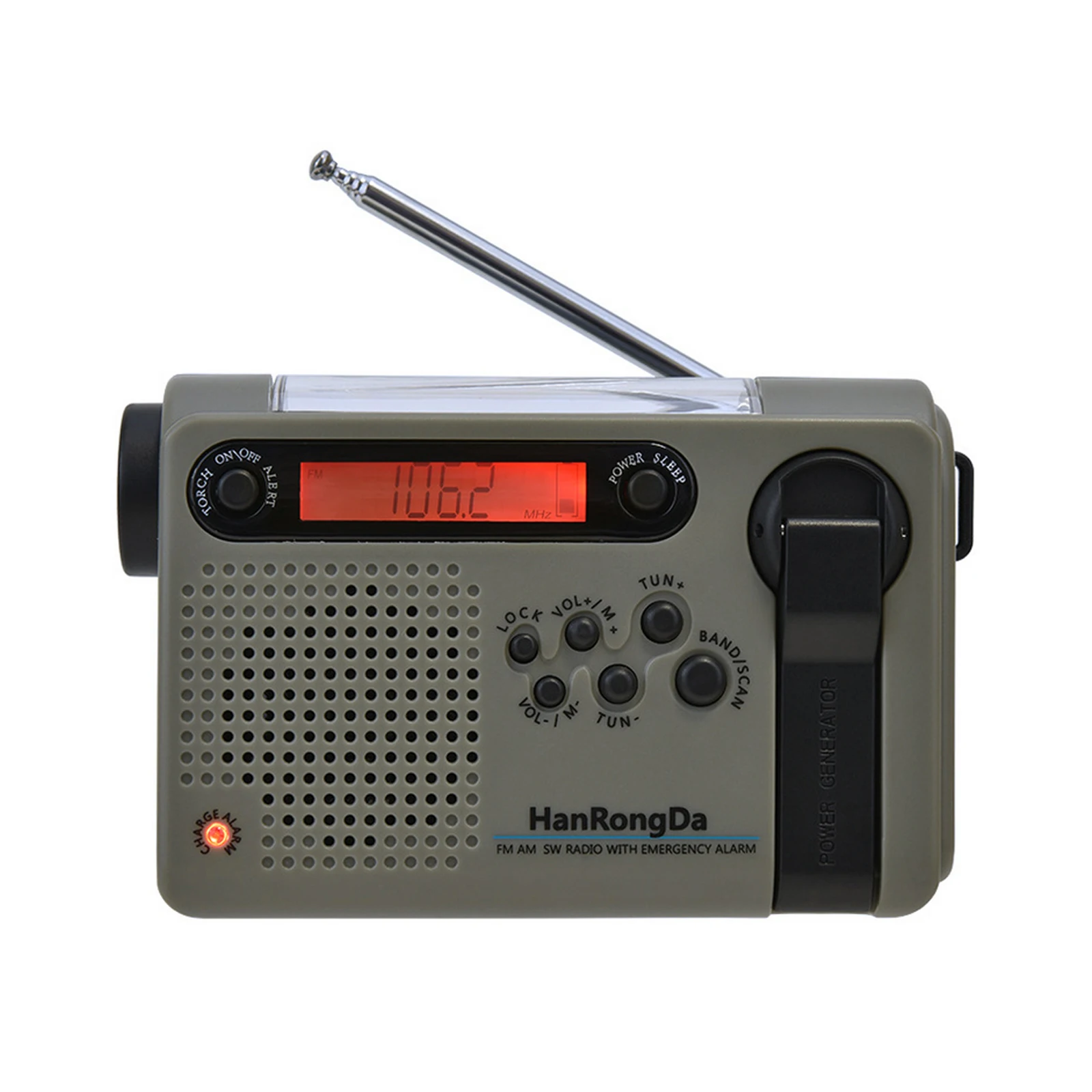 HanRongDa Outdoor Emergency Radio Portable AM FM SW Radio Solar Powered Hand Crank with LED Flashlight 2000mAh Battery SOS Alarm