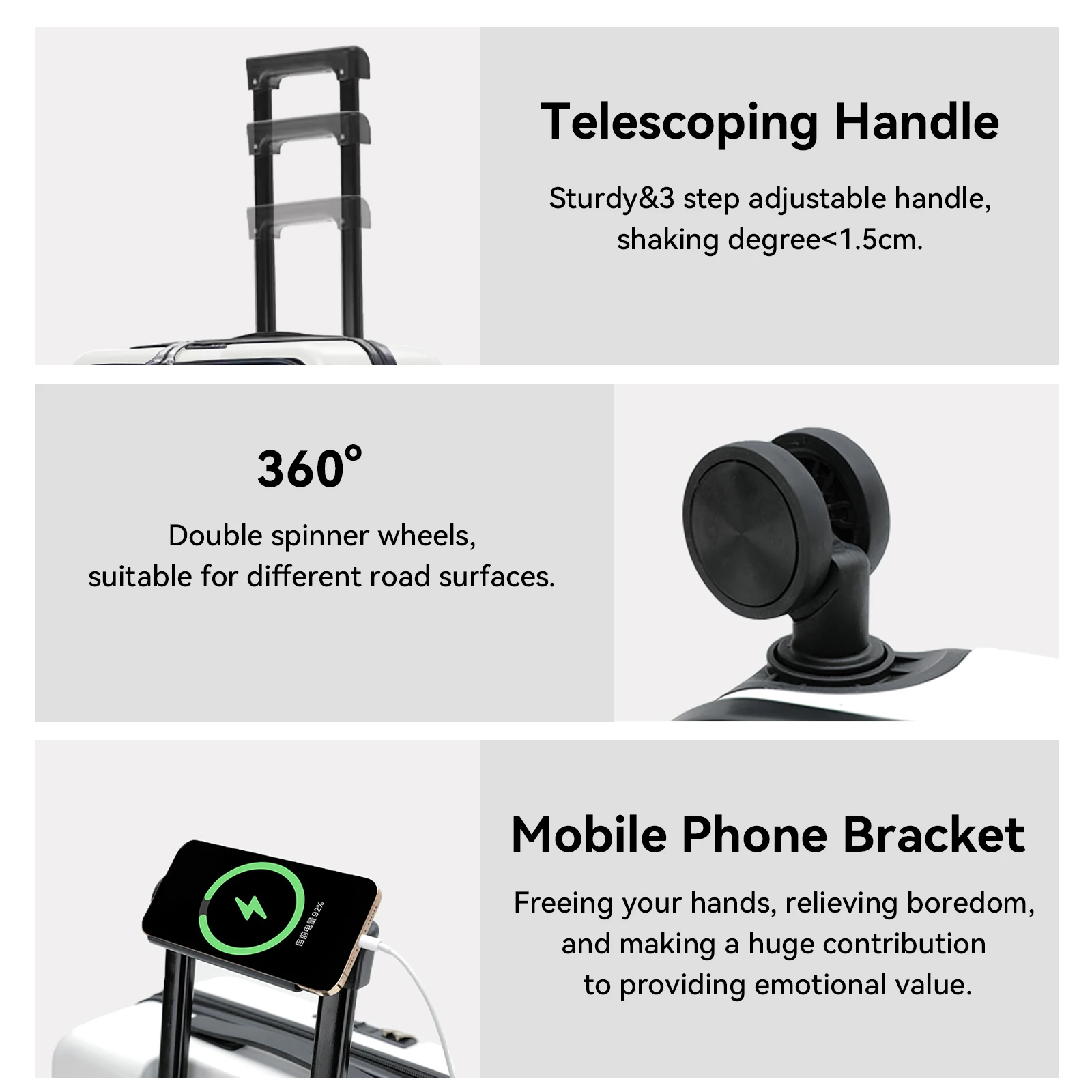 20 Inch Cabin Suitcase Front Opening Spinner Wheel Travel Rolling Luggage For Men Women Trolley Case With TSA Lock,USB Charging