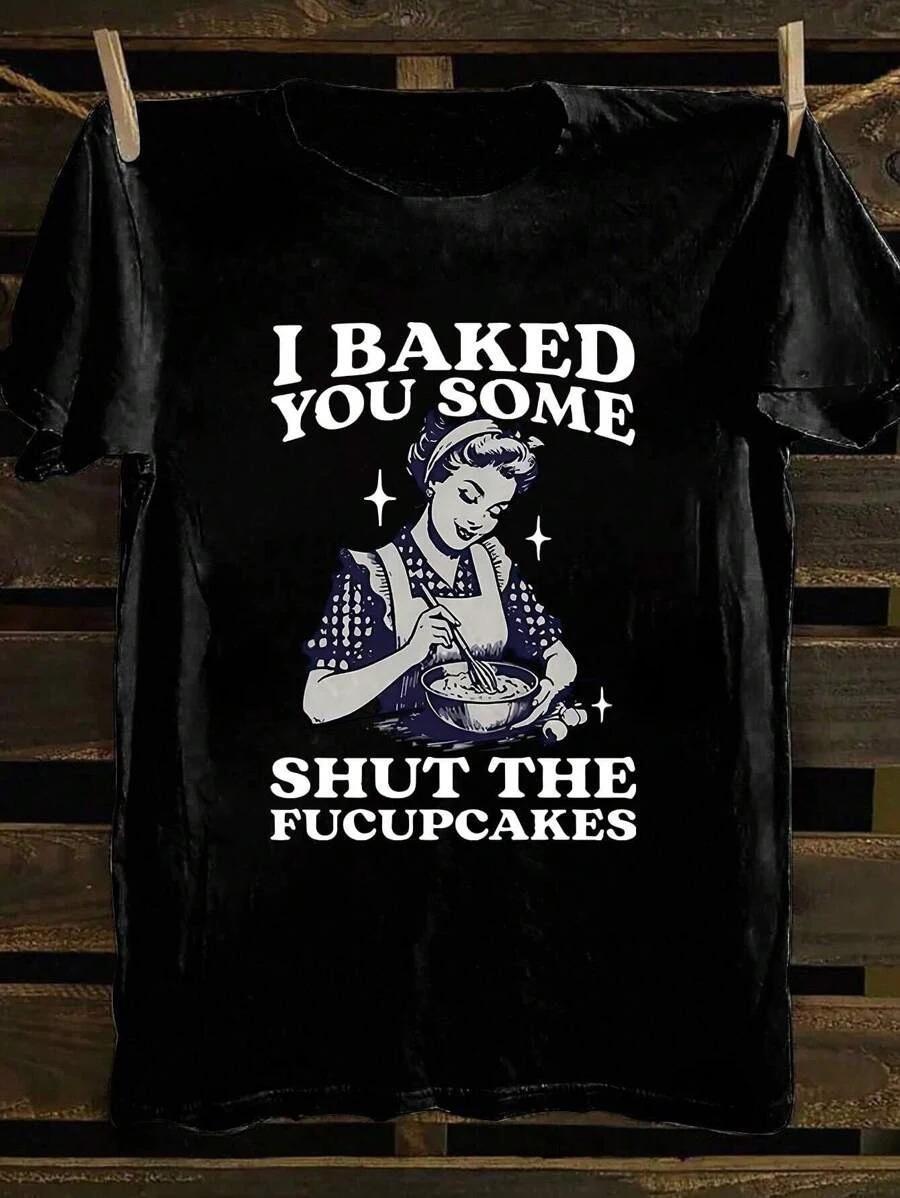 

Plus - Size Edgy Baking - themed Slogan Tee, Short - Sleeve