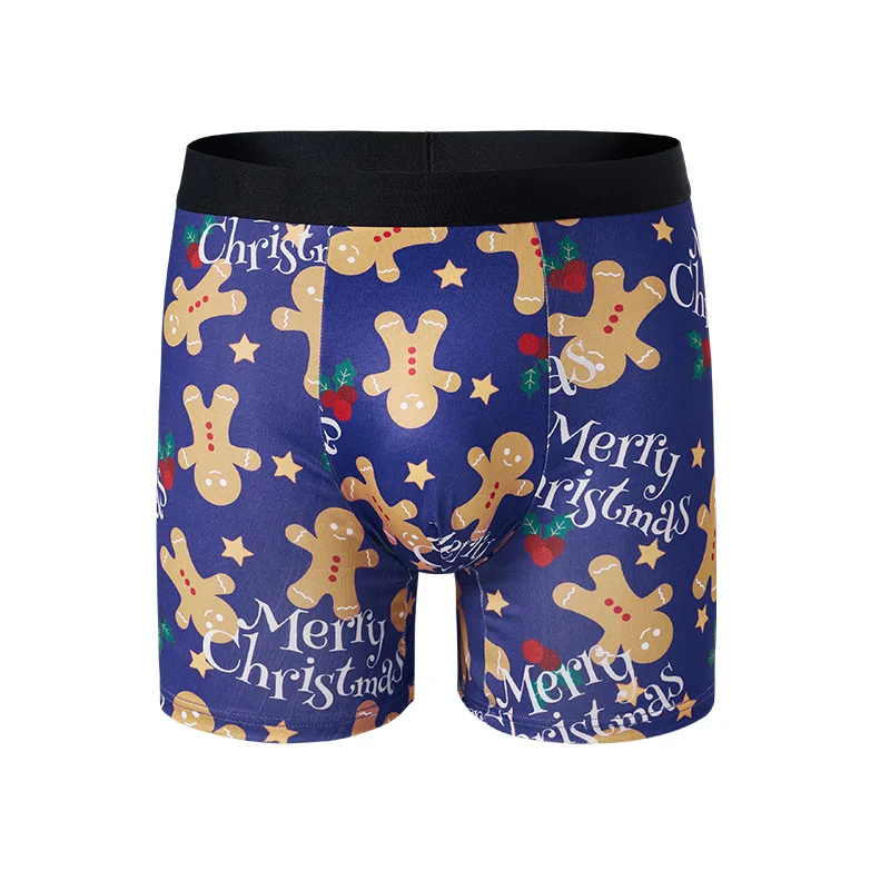 Christmas Print Underwear Breathable Mens Gingerbread Man Fashionable Casual Sports Boxers Four Corner Shorts Christmas Gifts