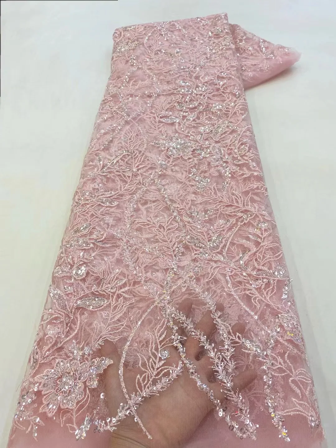 Luxury African Sequins Beaded Lace Fabric 2024 High Quality Groom Nigerian Wedding Bridal Embroidery French Tulle Sewing XZ57971