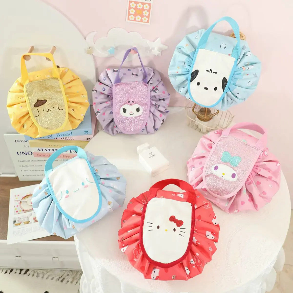 

Sanrio Kuromi Pom Pom Purin Hello Kitty косметичка для женщин большая вместительная сумка для хранения портативная дорожная ручная сумка на шнурке