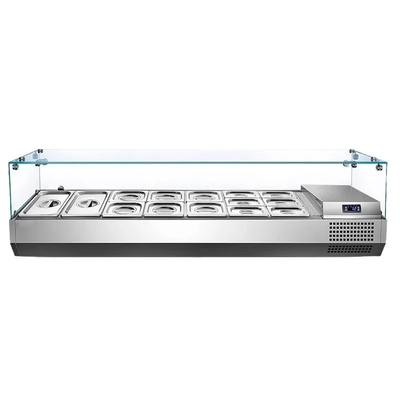 

Fresh-keeping desktop refrigerated display cabinet Salad table Desktop pizza console Sprinkling table Dessert a la carte freezer