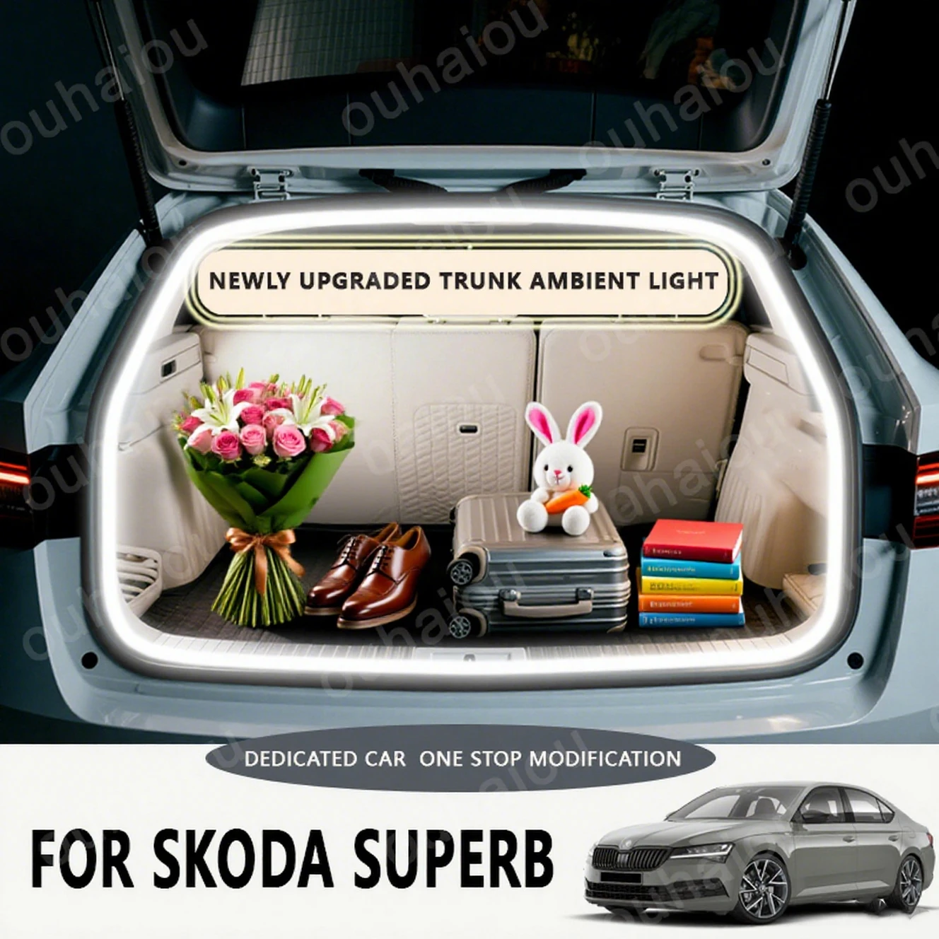 

FOR 2013-2025 SKODA SUPERB Rear Trunk LED Light Bar Strips Trunk Interior Decorative Lamp Strip Luggage Atmosphere Light