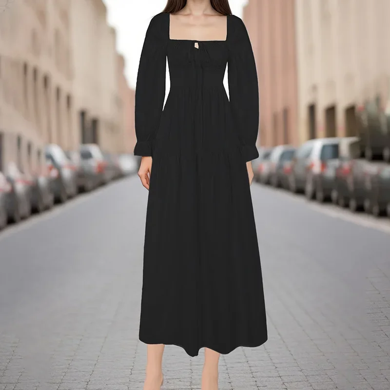 

Elegant Vacation Dress Women Casual Long Sleeve Vintage Midi Dress Female Casual Korean Formal Party Dress Slim