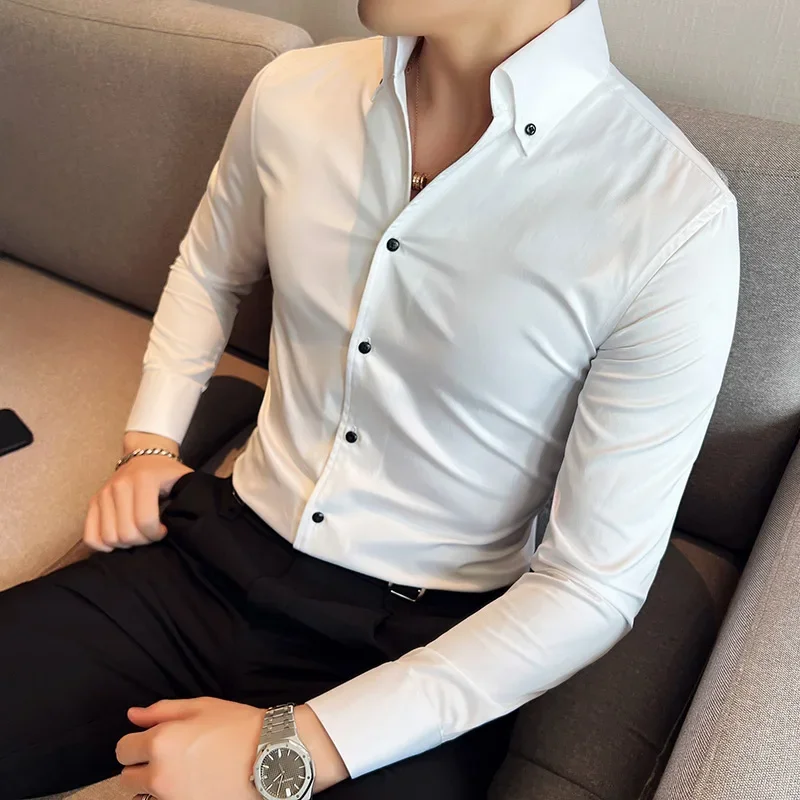 

2024 Spring Autumn Men's Business Office Dress Shirts/Male Slim Fit High Quality Casual Long-Sleeved Shirt Homme Tops S-3XL