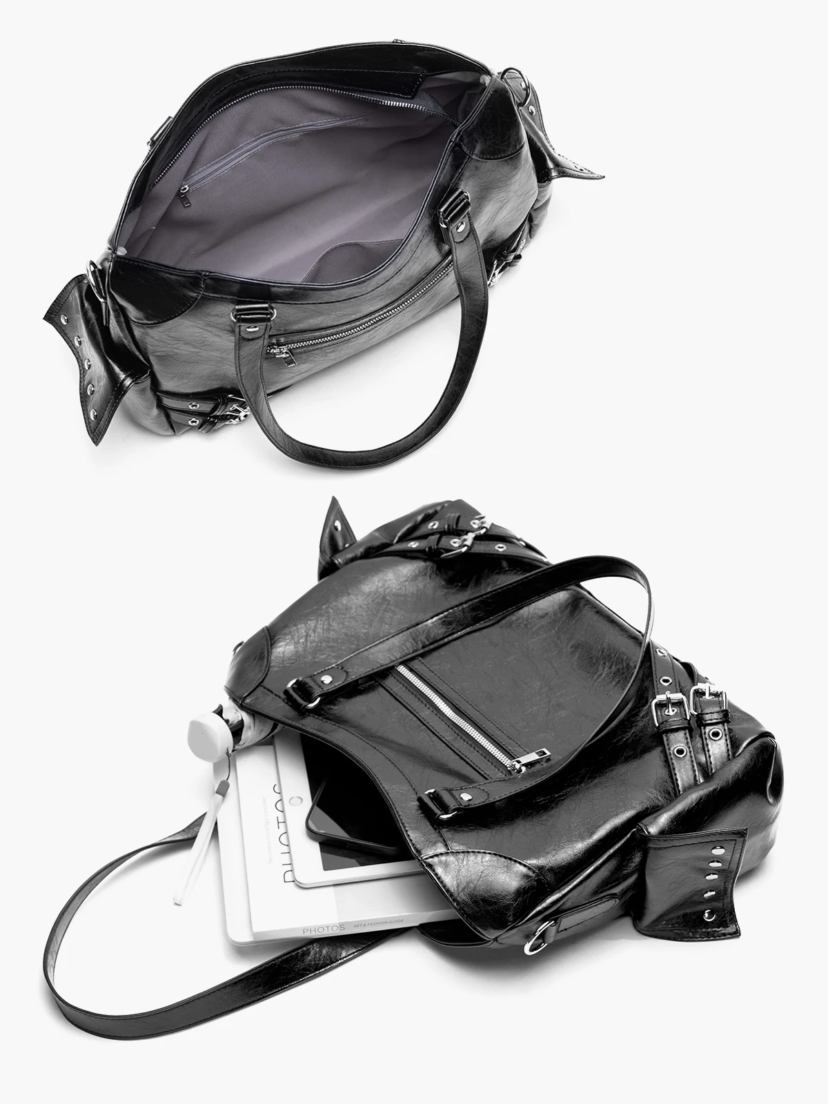 

Large Capaci Retro Motorcycle Bag Women's Handbag Tote Bag with Bule Zipper Single oulder Crossbody Bag by XzBag