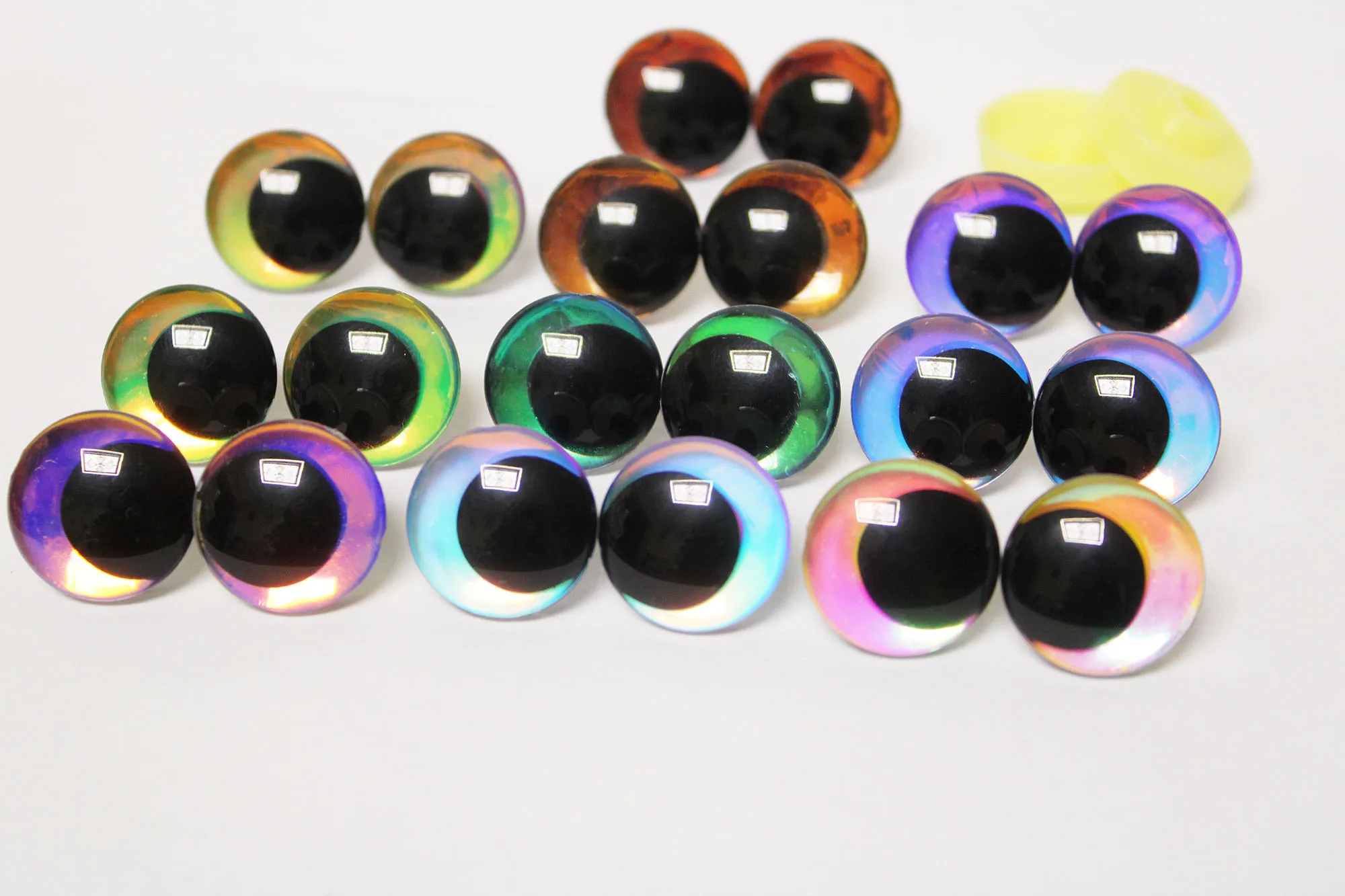 Olhos holográficos 3d para brinquedo, 20pcs, 12mm-35mm, brilho redondo, com arruela traseira, para diy, hc10