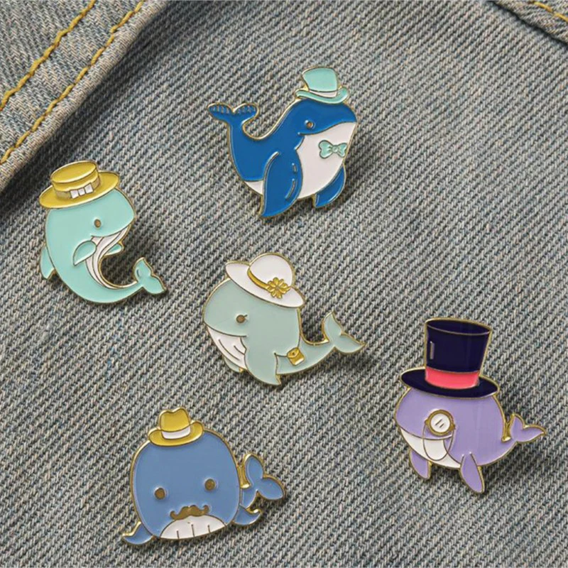 Hat Glasses Pines Bag Hat Lapel Pins Badge Men Women Jewelry Gift for Child Sea Animals Enamel  Brooch Shark Whale Dolphin with