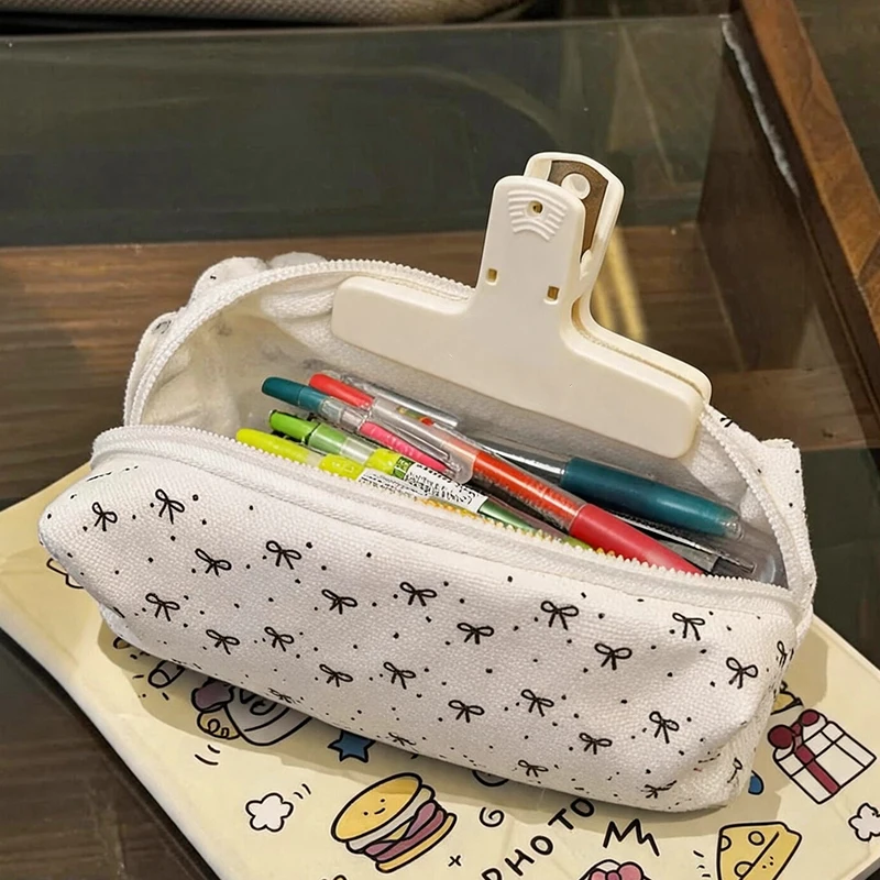 Large Capacity Pen Bag Pencil Pouch Bow Pattern Boxes Portable Stationery Organizer For Teen College Kids School Crafts Travel image 4
