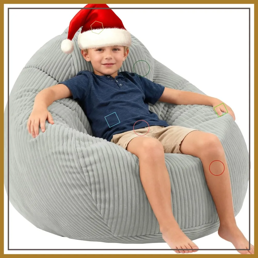 Poltrona a sacco in memory foam per bambini e adolescenti, morbido tessuto di velluto a coste, verde grigiastro, perfetta per soggiorno, camera da letto, dormitorio