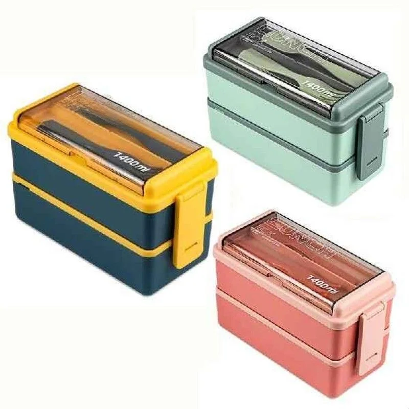 大人用アップグレード弁当箱-2層式スタッカブルランチボックス-携帯用食品容器-環境に優しい断熱ピクニックランチボックスセット