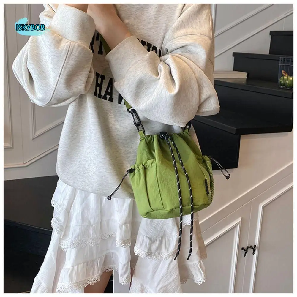 

Корейский стиль, сумка-ведро на шнурке, сумка-кошелек, нейлоновая сумка на плечо, однотонная сумка для мобильного телефона, маленькая сумка через плечо, дорожная сумка