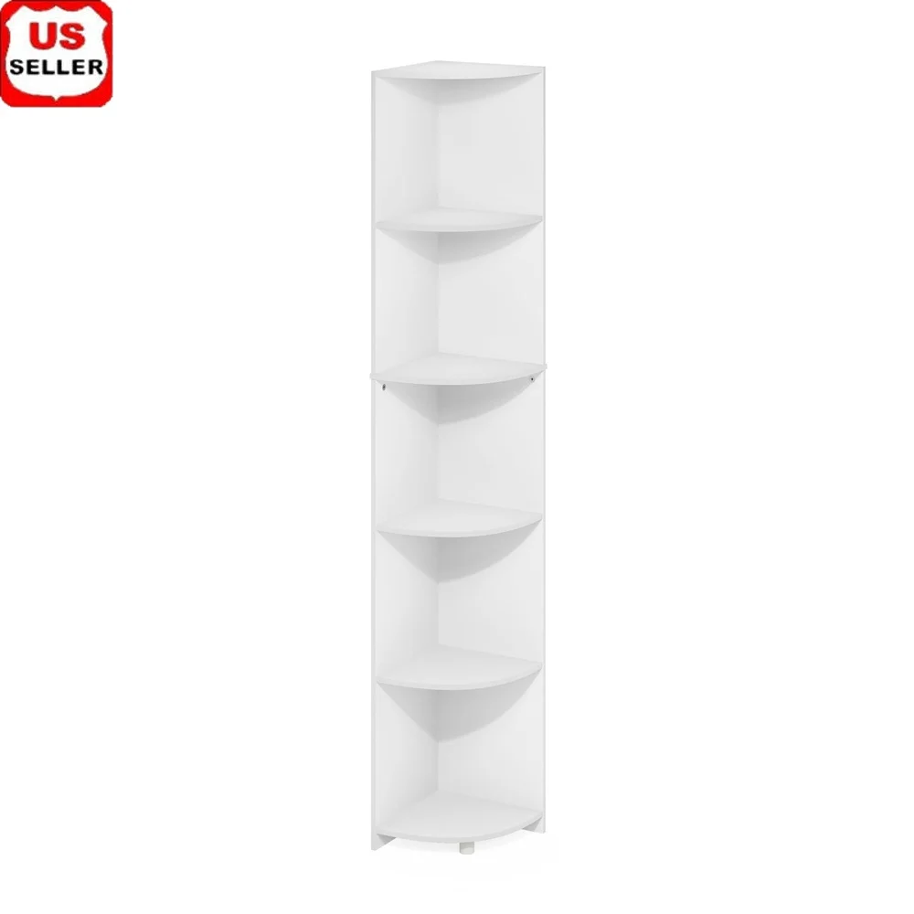 

5-Tier Corner Shelf Bookcase Space Saving Storage Unit Books Decor Accessories Easy Assembly Anti-Tip Design Ideal Small Rooms