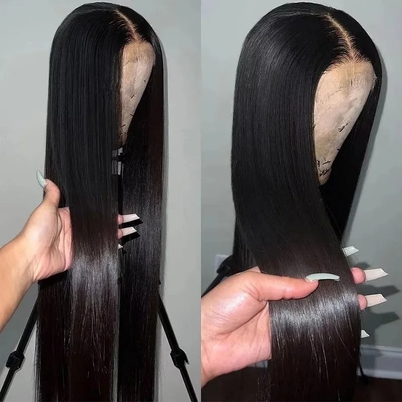 10a 13x4 rendas em linha reta perucas de cabelo humano pré arrancado nós descorados 200% densidade cabelo humano para preto