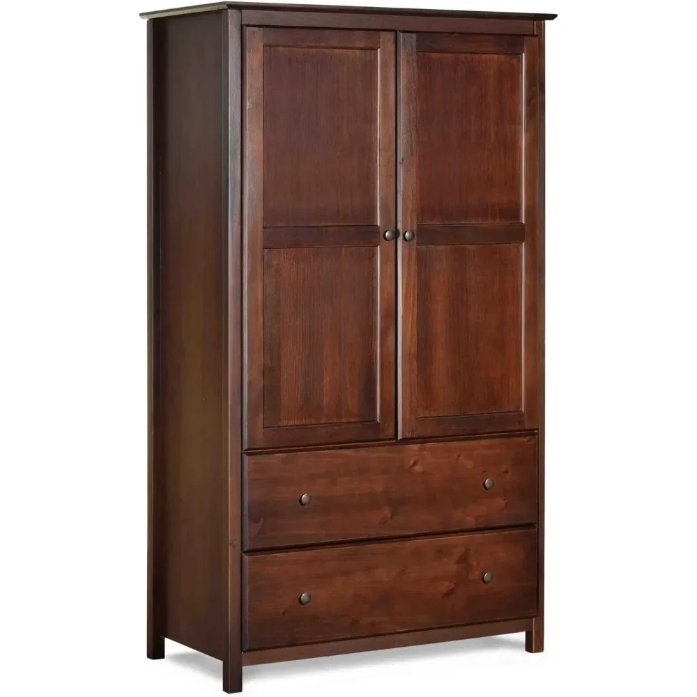 Grain Wood Furniture Shaker 2-Door Wardrobe, Solid Wood with Cherry Finish