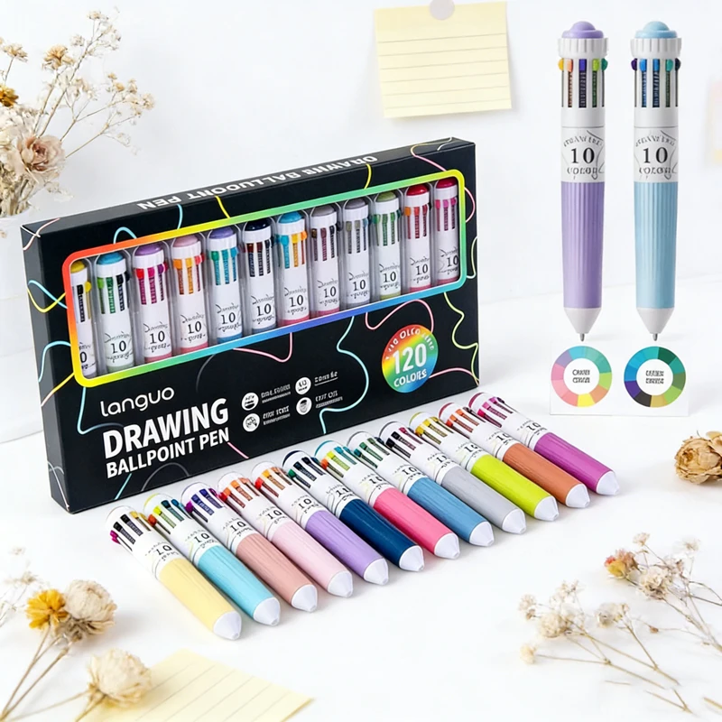 3-10Pcs Colors Multicolor Pens Set 10-in-1 Colored Ballpoint Pen,0.8mm Fine Point Writing Ballpoint Pens School Office Supplie