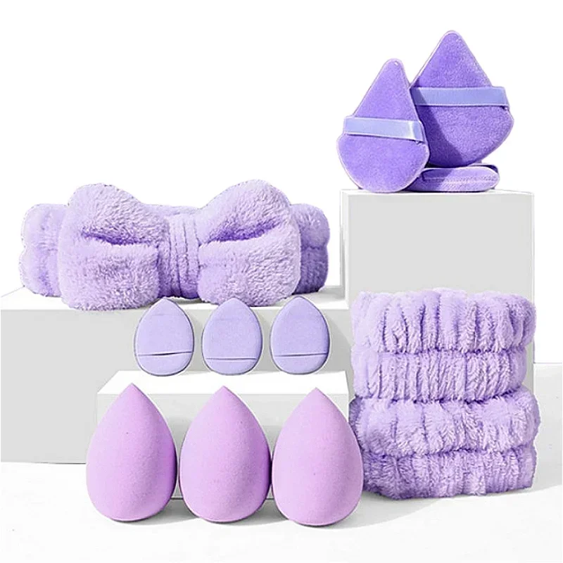 12Pcs Makeup Sponge Blender Beauty Egg Foundation Sponges Cosmetic Powder Puff Spa Headband Wristband Make Up Tools Accessories