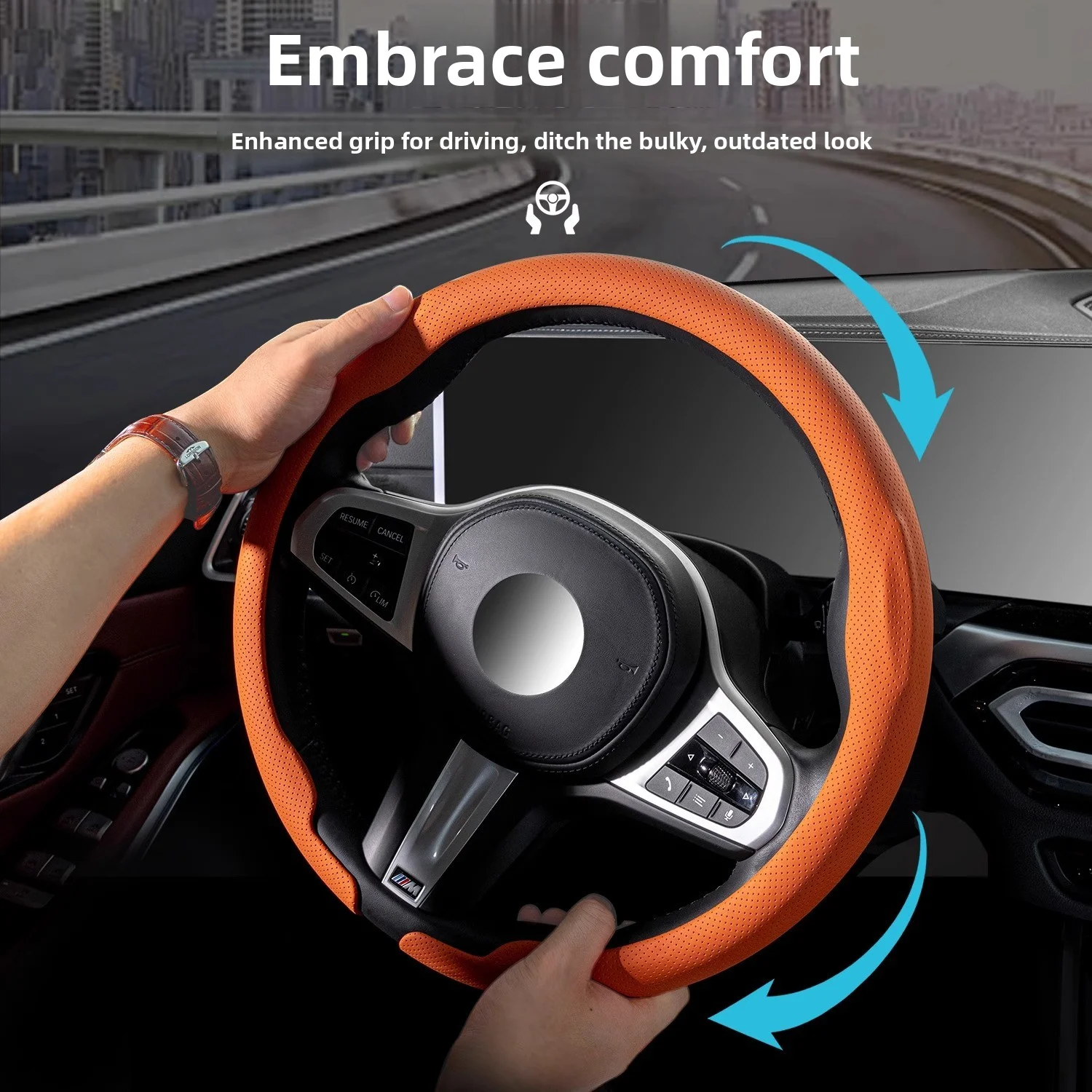 Steering Size 36-38cm Universal Non-slip D-shaped Round Breathable Car Steering Wheel Cover Protector Suitable Auto Accessories