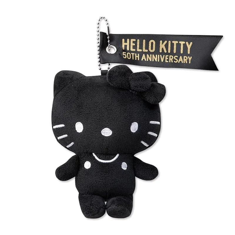 Sanrio Anime Plush Pendant for Kids, preto e branco, Hello Kitty, 50th Anniversary, Cute Toy, Backpack Accessories, Friends, 15cm