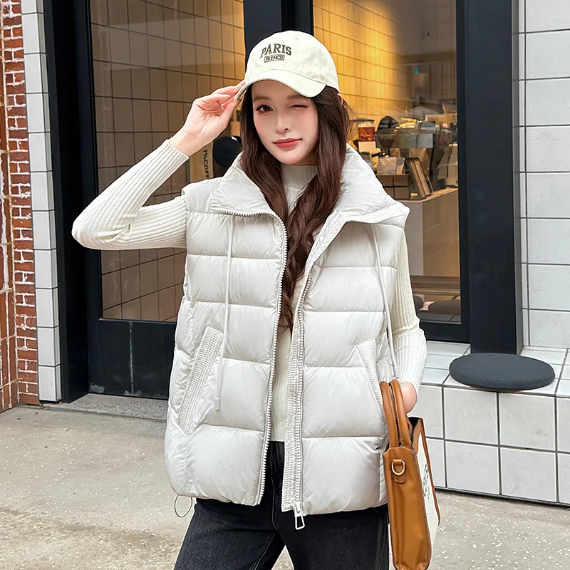 2026 Fashion Cotton-padded Jacket Women Vest Autumn Winter Thicken Sleeveless Waistcoat Stand-collar Warm Short Vest Loose Coats