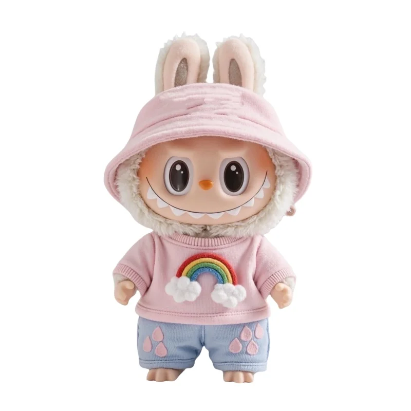 ชุดเสื้อผ้าสำหรับตุ๊กตา Labubu V1 V2 V3 ขนาด 17 ซม. ชุดฤดูร้อน เสื้อสีรุ้ง ชุดสามชิ้น การ์ตูนน่ารัก ของเล่นตุ๊กตา เสื้อผ้าและเครื่องประดับ