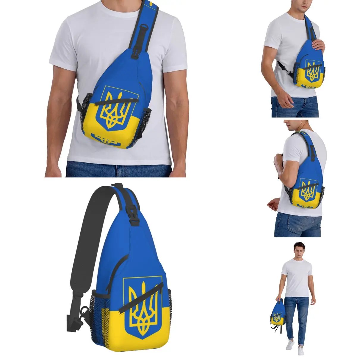 Ukraine Flag Sling Bags Chest Crossbody Shoulder Sling Backpack Hiking Travel Daypacks Coat of Arms Fashion Bookbag