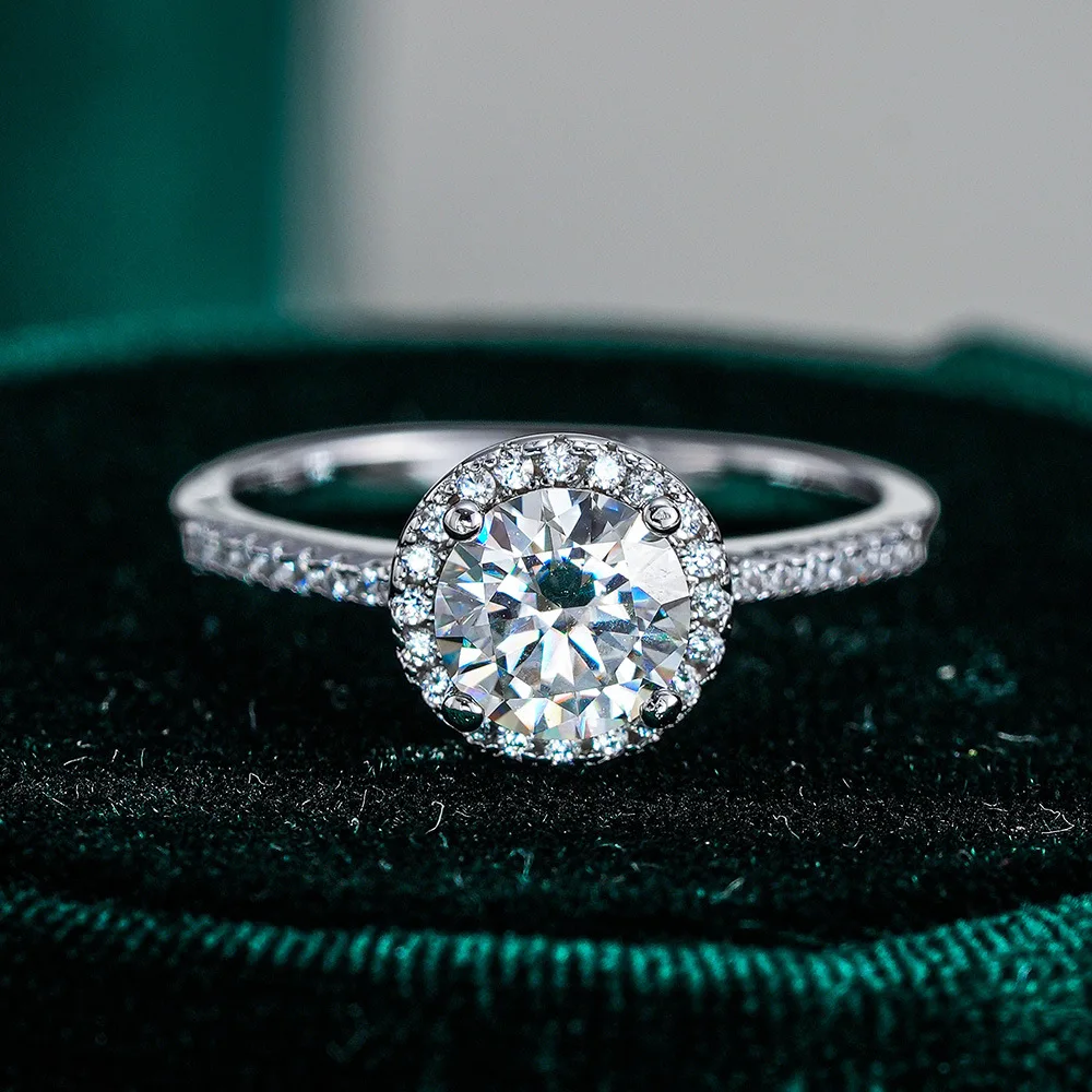 

0.5/1/2/3ct D Real Moissanite Diamond Wedding Halo Round Rings for Women Original 925 Sterling Silver Luxury Fine Jewelry
