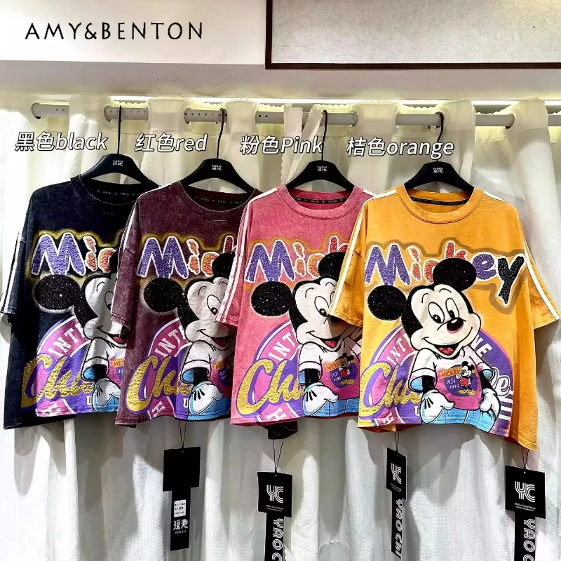 

Trendy Brand Popular Tshirt Spring-summer New Arrivals Heavy Craft Cartoon Youthful Loose-fit Short-sleeves T-shirt For Ladies