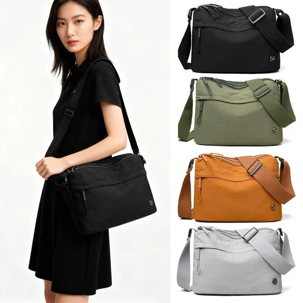 Casual Nylon Shoulder Bag Large Capacity Zipper Closure Messenger Bag Adjustable Wide Strap Crossbody Bag for Women