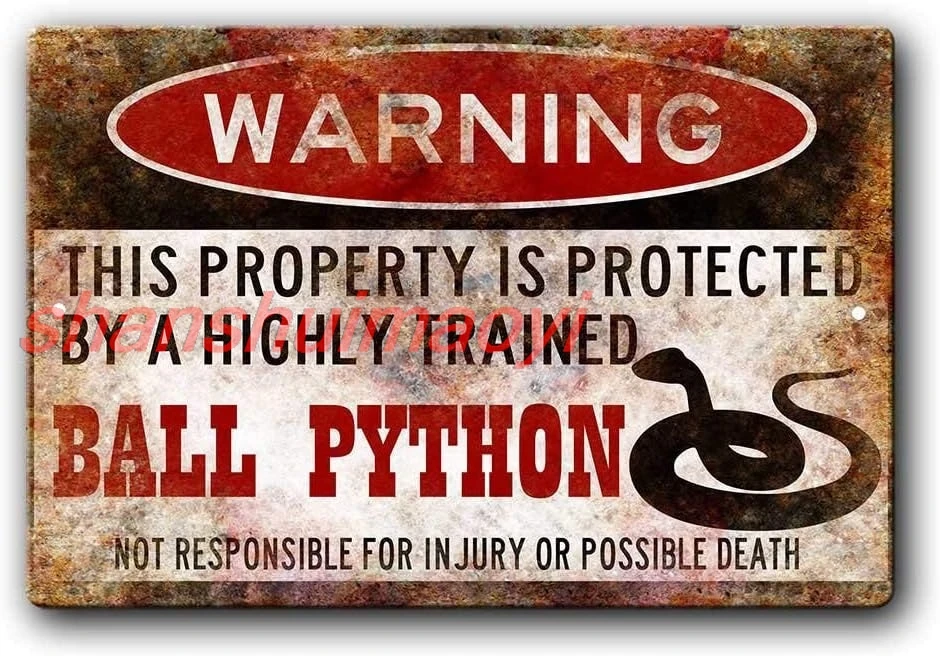 Ball Python Sign,Funny Metal Signs,Ball Python Accessories,Snake Warning Sign Tin Sign 8 X 12 Inches