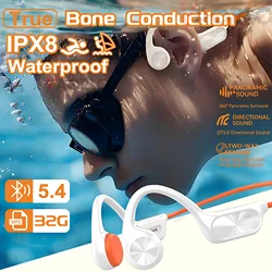 Bone Conduction Headphone Bluetooth 5.4+(32G)MP3 Bass Smart Voice Wireless Headset IPX8 Waterproof Swimming Earphone Multipoint